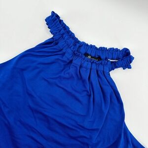 Versona Royal Blue Sleeveless Halter Top Ruffle Neckline‎ Keyhole Back Blouse